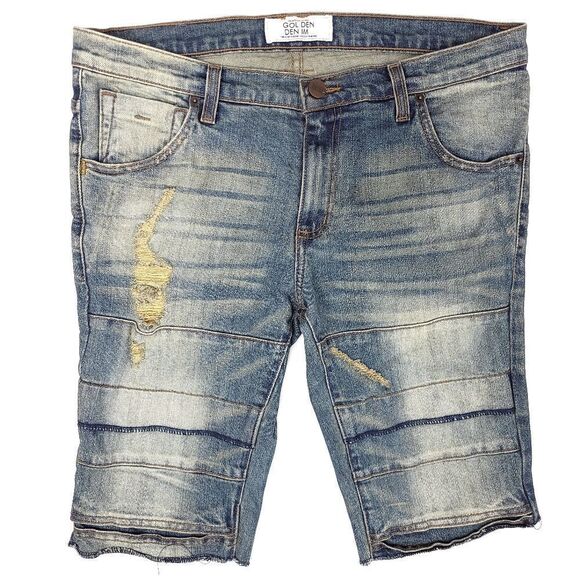 Golden Brand Stacked Cut Off Jean Shorts Mens 30x12 USA Made Blue Stretch - Picture 1 of 7